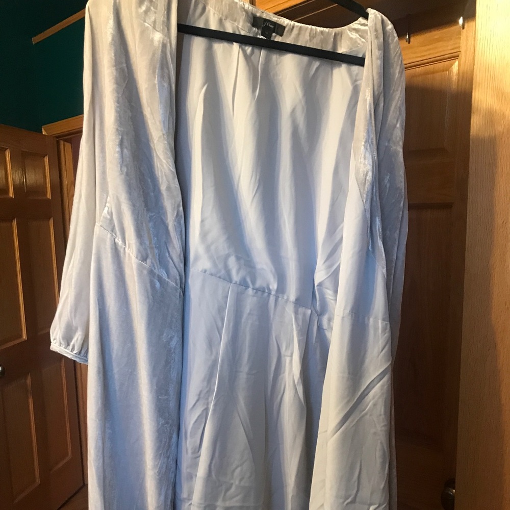 J. Crew silver velvet wrap dress.